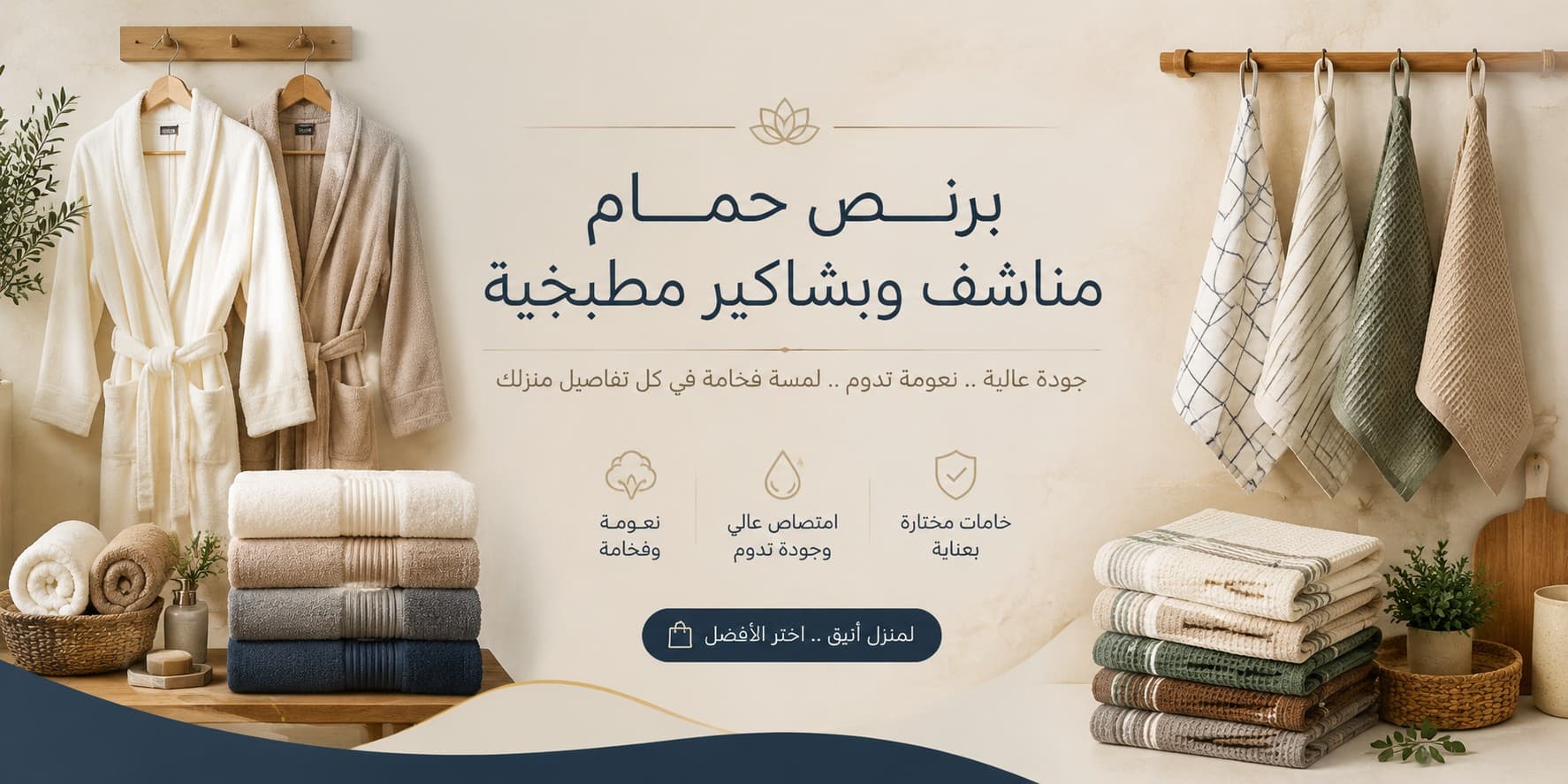 برنص حمام ومناشف وبشاكير مطبخية بجودة استثنائية